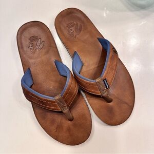 Hari Mari Men's Brown Leather Flip-Flops with Blue Accents